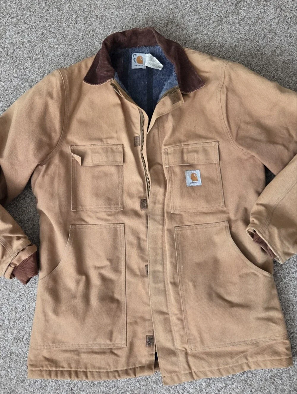 Vtg Carhartt Mens Barn Coat Sz 42 Brown Duck Canvas Blanket-Lined USA Union Made